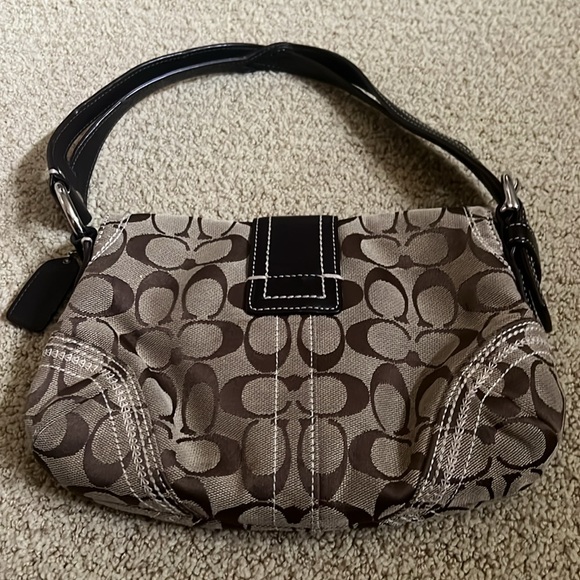 Coach classic signature C brown with brown leather shoulder bag EUC - Picture 3 of 6